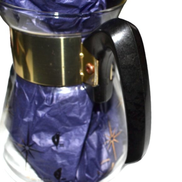 MCM Corning Clear Glass Stovetop Coffee Pot Atomic Starburst Pattern Gold Color - Picture 7 of 8